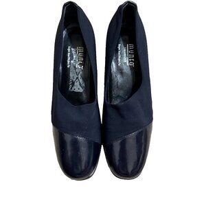 Munro Slip On Heels Black Nylon Patent Leather Size 7.5 8 (Fit Narrow)